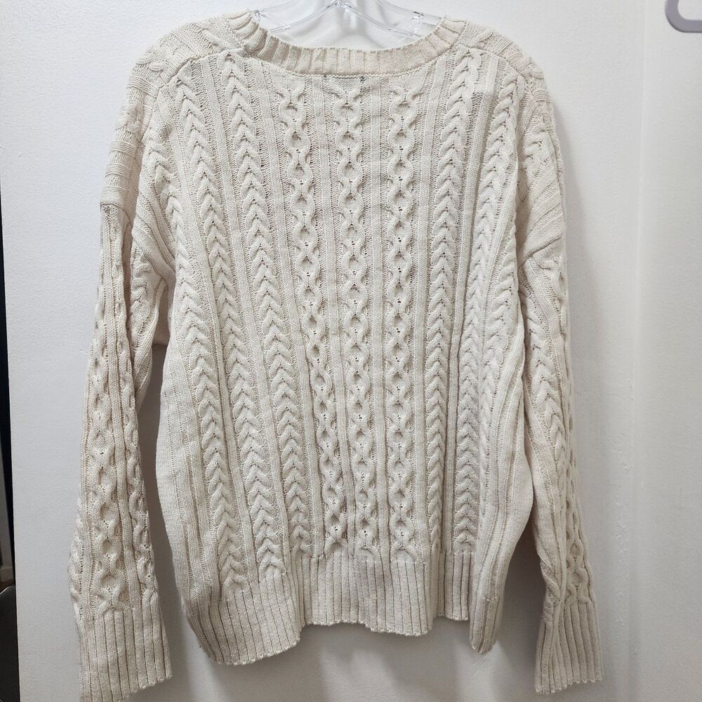 Wild Fable Womens Cream Cable Knit American Flag Crewneck Sweater Large Nwot - Picture 2 of 5